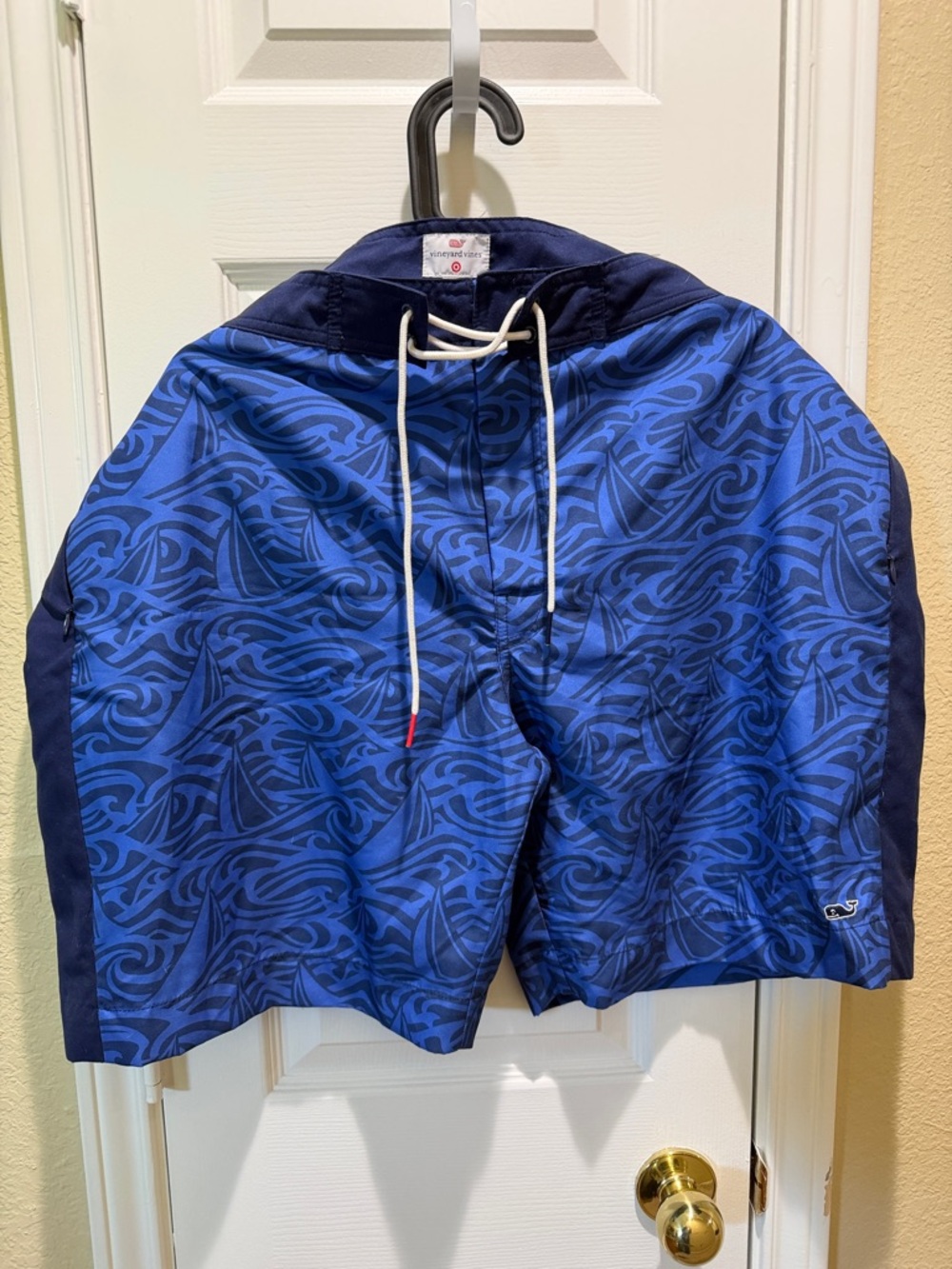 Vineyard Vines Navy and Royal Blue Wave-Print Board Shorts